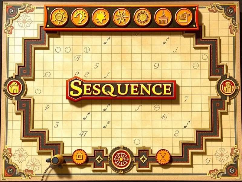 Sequence board game setup with cards and chips on a wooden table