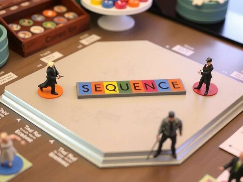 Sequence Board Game setup with cards and chips on a wooden table