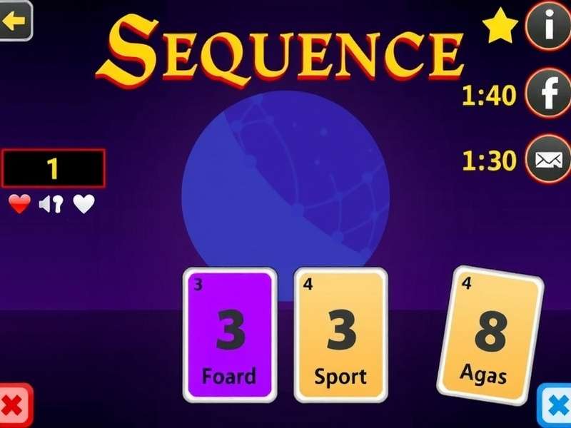Sequence Board Game App interface showing a game in progress with colorful tokens and playing cards