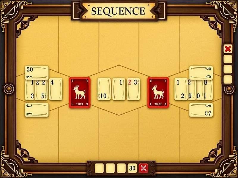 Sequence board game setup for 3 players showing cards and chips on the board