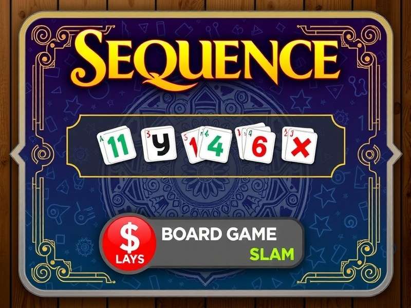 Sequence board game box with cards and chips spread on a wooden table, Indian edition