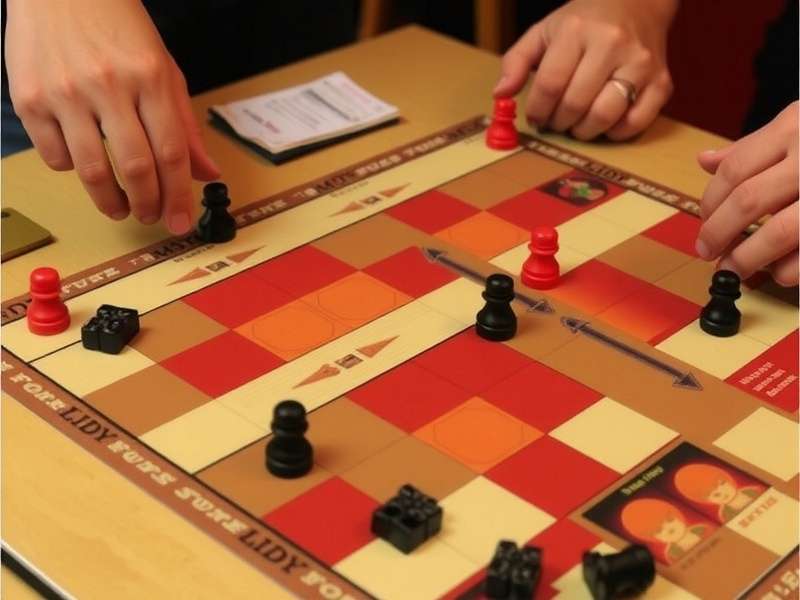 Sequence board game setup with chips and cards arranged for 4 players