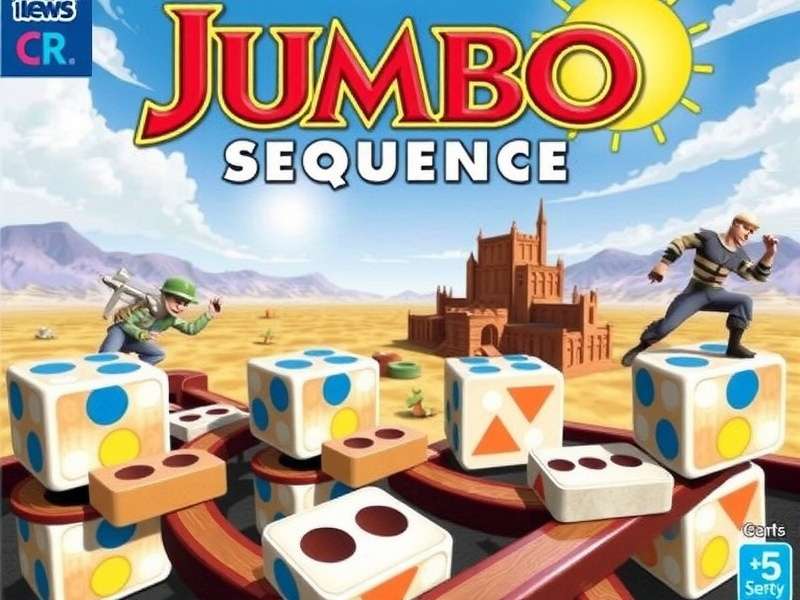 Jumbo Sequence Board Game setup on a table with colourful chips and cards