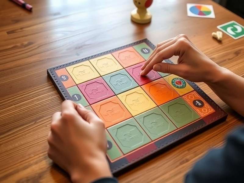 Sequence board game laid out with cards and chips on a wooden table