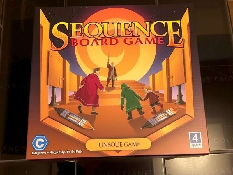Sequence Board Game unboxing with all components laid out on a wooden table in India